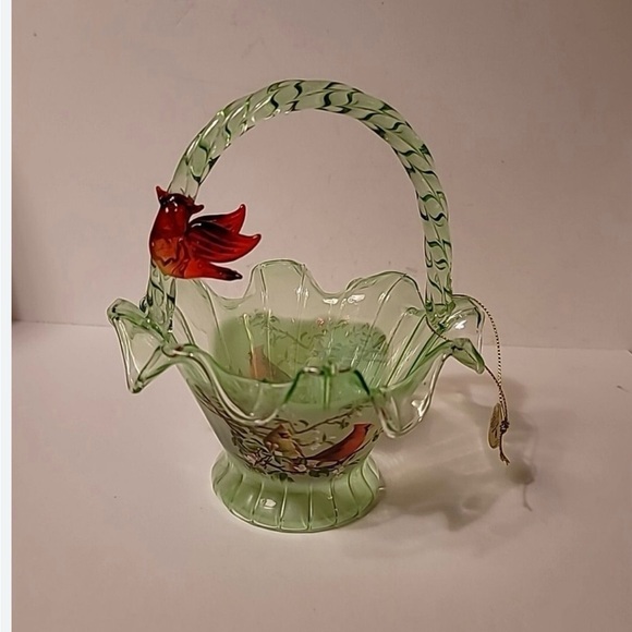 vintage glass bradfor exchange Other - #1568**Elegant Glass Basket with Red Bird Accent. Accepting Reasonable Offers
